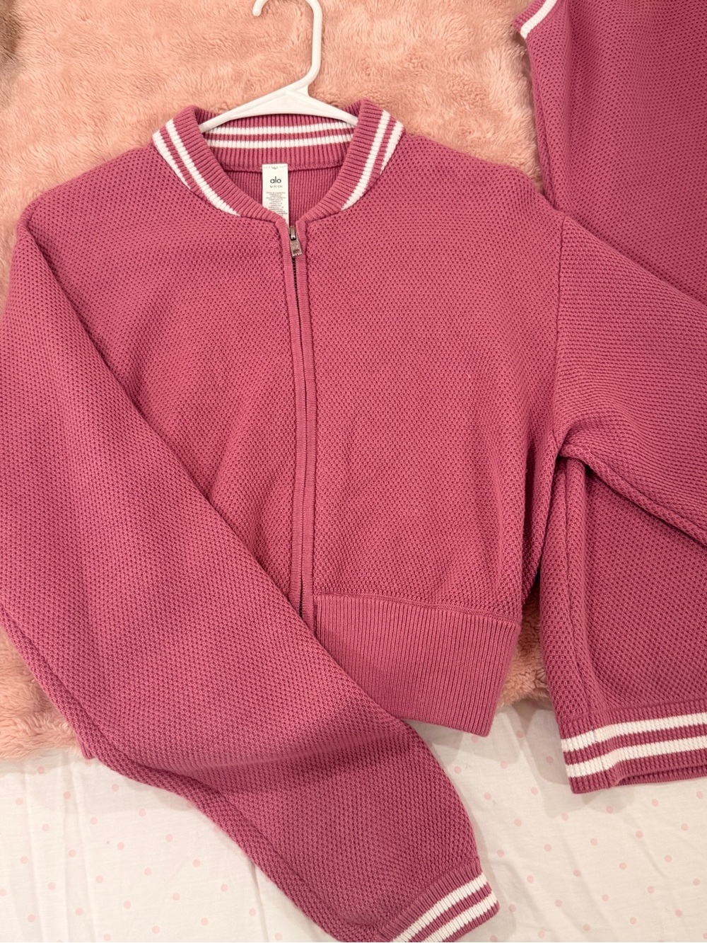 ALO Yoga Rose Varsity Knit Bomber Jacket - Picture 10 of 10